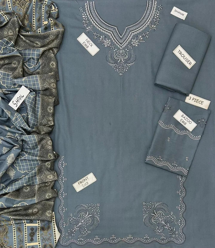 Zara Dhanak Embroidered 3 Piece | ZR114| - Trendy Outfits -Anu Jee