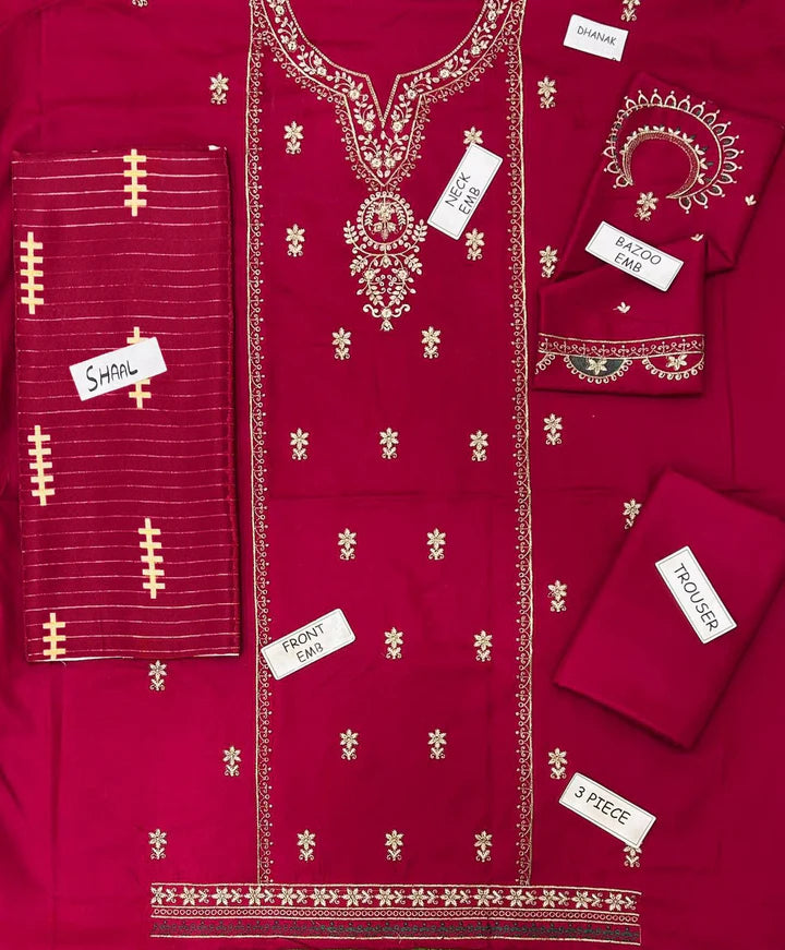 Maria.B. Dhanak Embroidered 3 Piece | MB113| - Trendy Outfits -Anu Jee