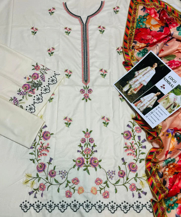 Zara Dhanak Embroidered 3 Piece | ZR105| - Trendy Outfits -Anu Jee