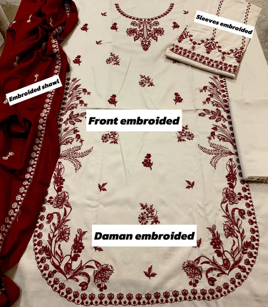 Batik Dhanak Embroidered 3 Piece | BK103| - Trendy Outfits -Anu Jee