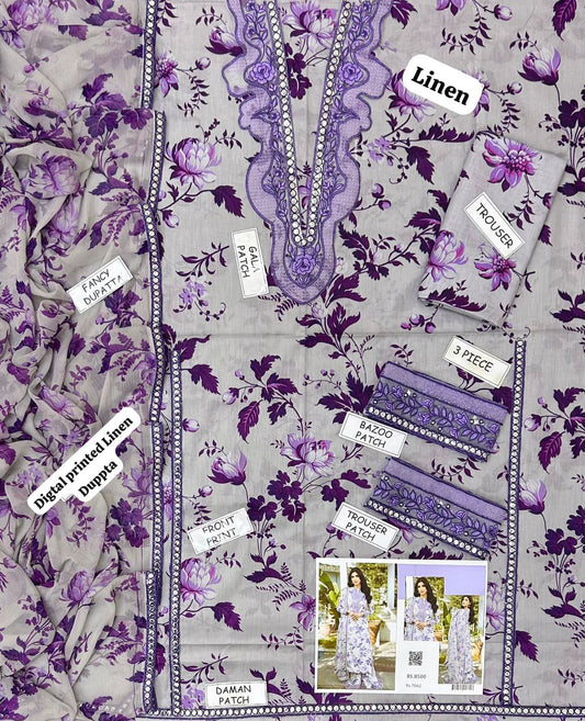 Aneela Linen Embroidered 3 Piece | AN104 | Trendy Outfits - Anu Jee.