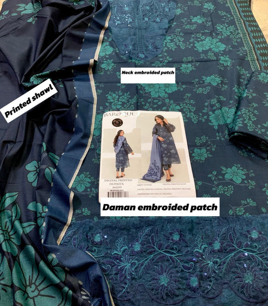 Baroque Dhanak Embroidered 3 Piece | BQ121 | Trendy Outfits - Anu Jee.