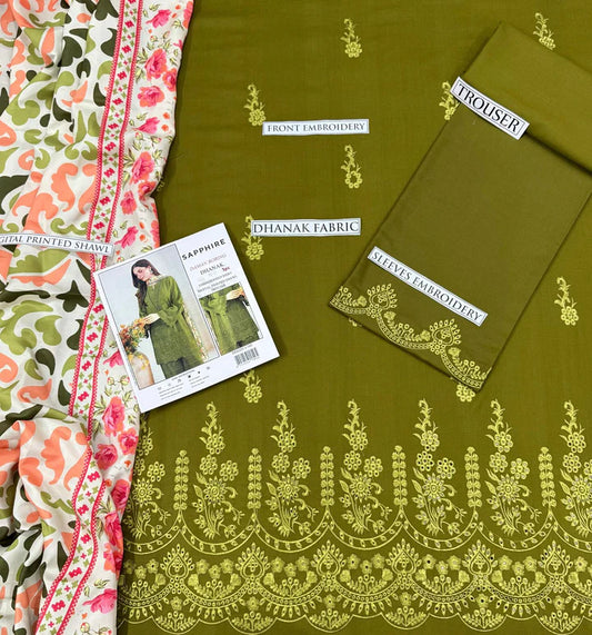 Sapphire Dhanak Embroidered 3 Piece | SP110| - Trendy Outfits -Anu Jee