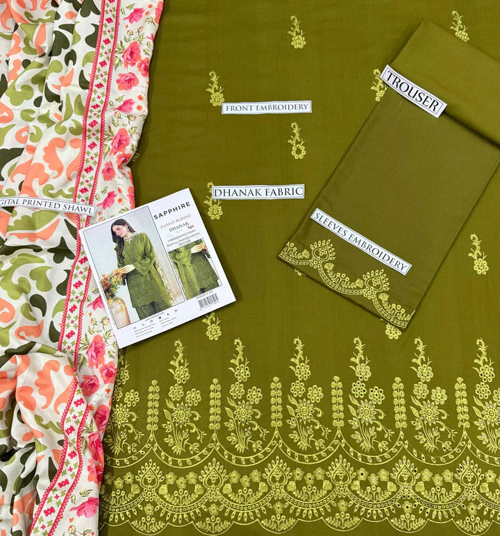 Sapphire Dhanak Embroidered 3 Piece | SP110| - Trendy Outfits -Anu Jee