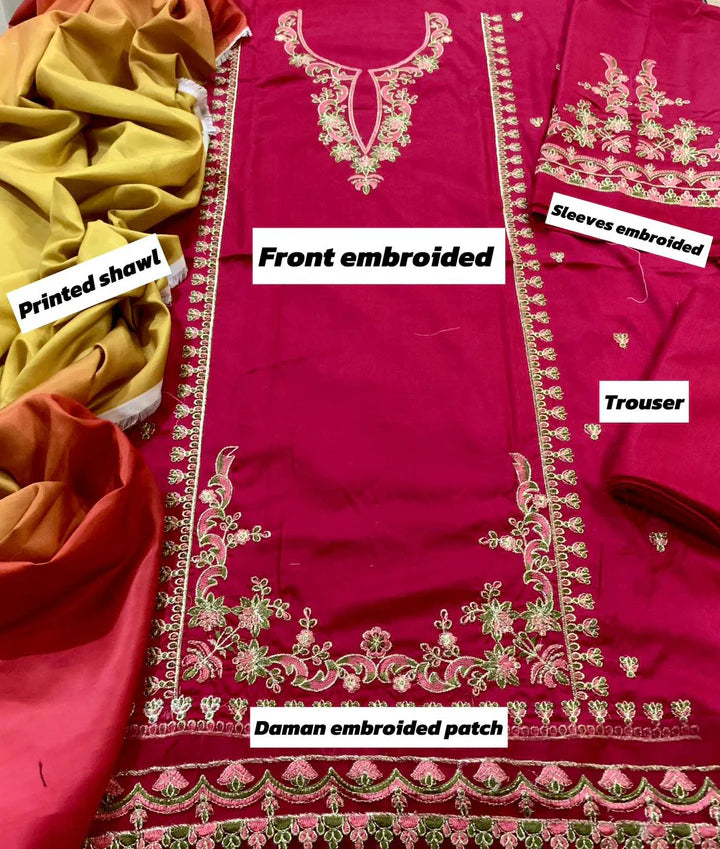 Omal Dhanak Embroidered 3 Piece | OL100|- Trendy Outfits -Anu Jee