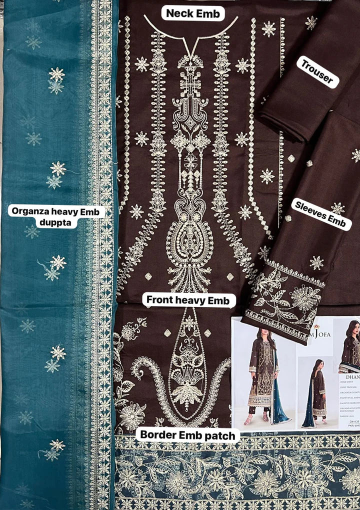 Asimjofa Dhanak Embroidered 3 Piece | AJ103| - Trendy Outfits -Anu Jee