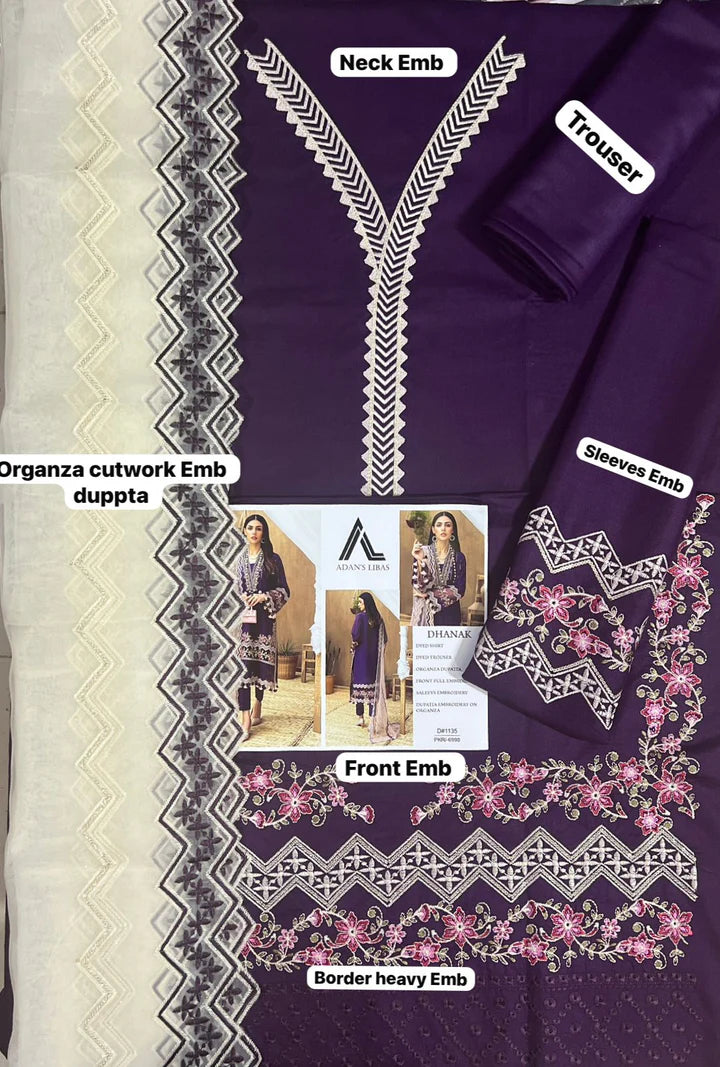 Adnan Libas Dhanak Embroidered 3 Piece | NL100| - Trendy Outfits -Anu Jee