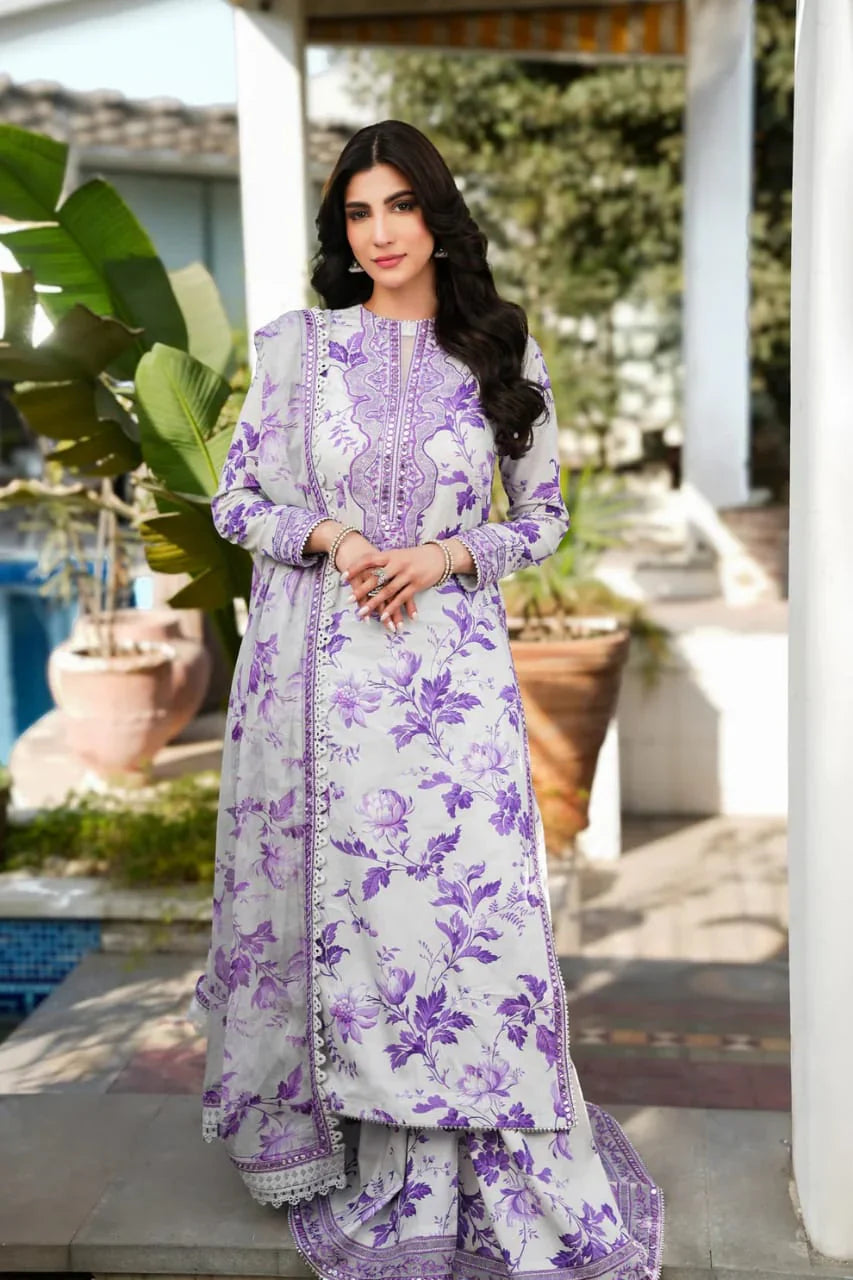 Aneela Linen Embroidered 3 Piece | AN104  | Trendy Outfits - Anu Jee.