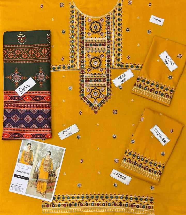 Aneela Dhanak Embroidered 3 Piece | AN109| - Trendy Outfits -Anu Jee