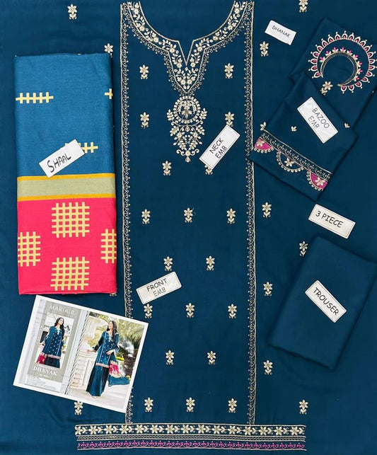 Maria.B Dhanak Embroidered 3 Piece | MB114| - Trendy Outfits -Anu Jee