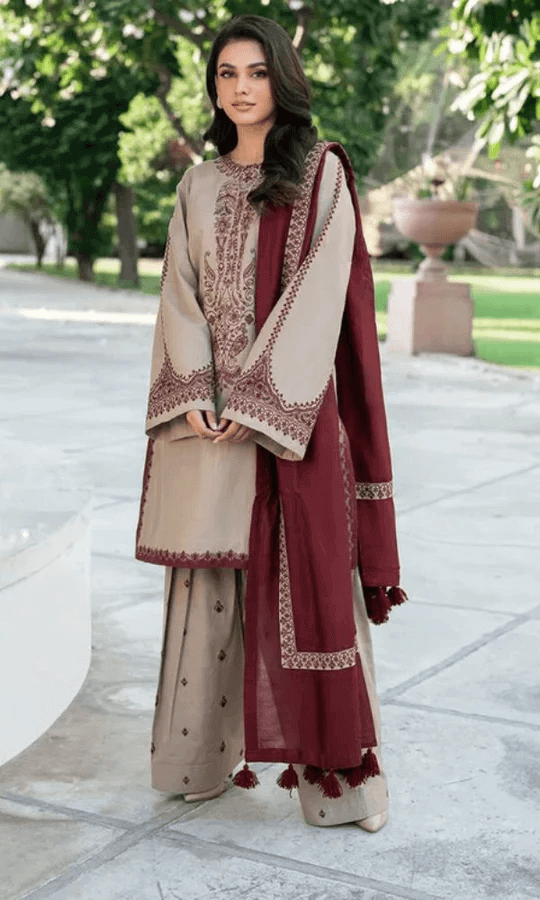 Baroque Dhanak Embroidered 3 Piece | BQ113 | Trendy Outfits - Anu Jee.