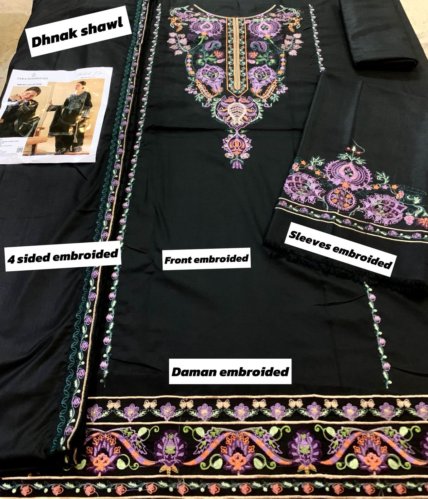 Zara Dhanak Embroidered 3 Piece | ZR102 | Trendy Outfits - Anu Jee.