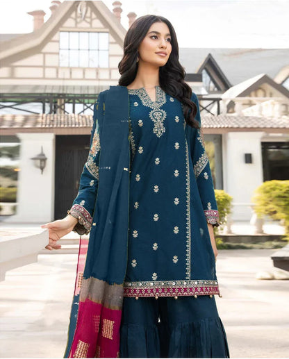 Maria.B Dhanak Embroidered 3 Piece | MB114| - Trendy Outfits -Anu Jee