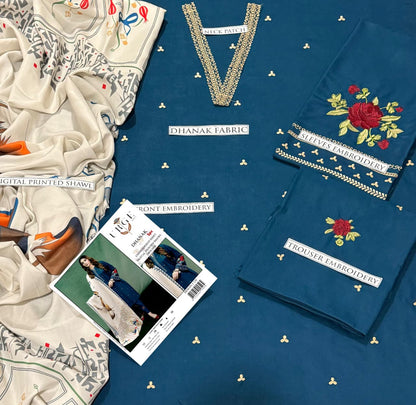 Aisling Dhanak Embroidered 3 Piece | AL104 | Trendy Outfits - Anu Jee.