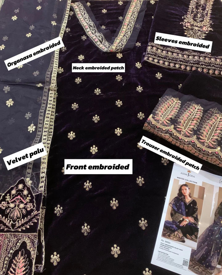 Baroque Velvet Embroidered 3 Piece | BQ129 | Trendy Outfits - Anu Jee.