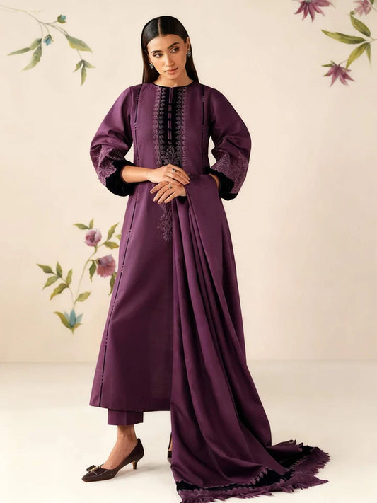 Baroque Dhanak Embroidered 3 Piece | BQ130  | - Trendy Outfits -Anu jee