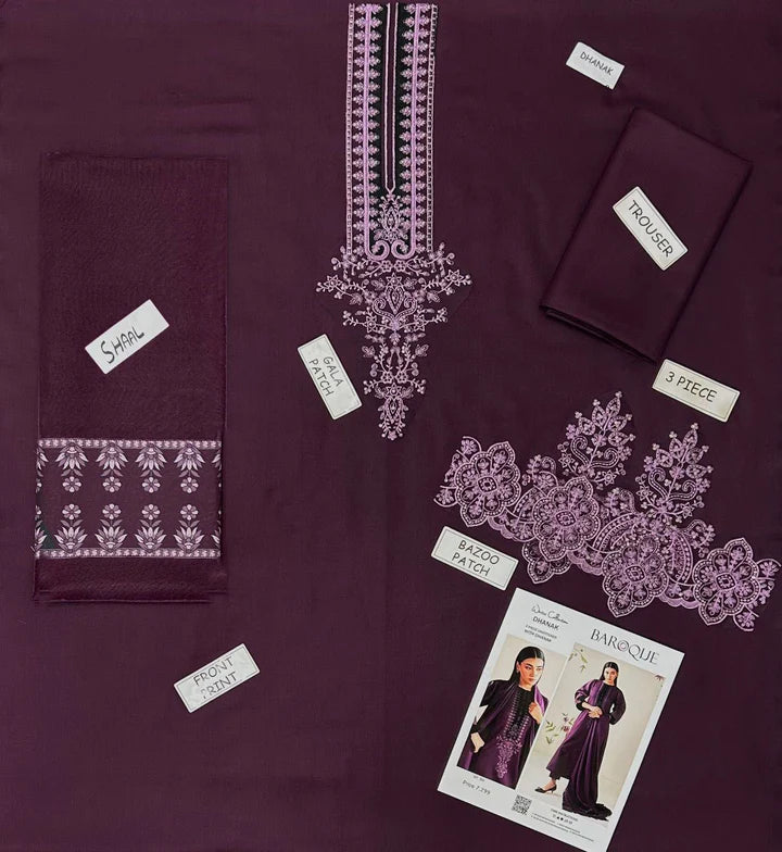 Baroque Dhanak Embroidered 3 Piece | BQ130  | - Trendy Outfits -Anu jee