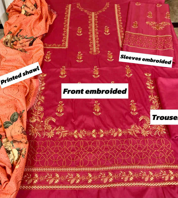 Maria.B Dhanak Embroidered 3 Piece | MB112| - Trendy Outfits -Anu Jee