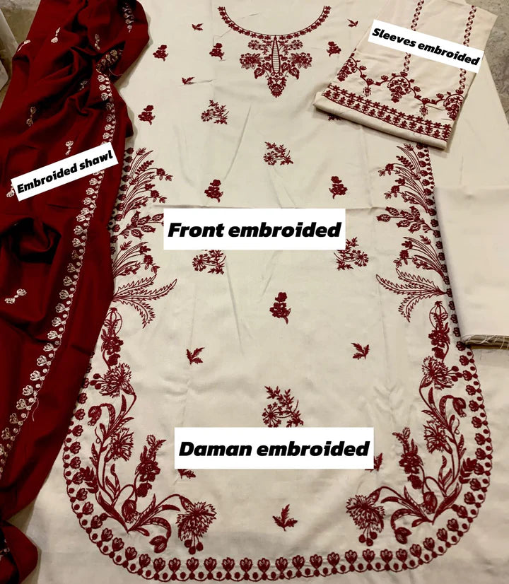 Batik Dhanak Embroidered 3 Piece | BK103| - Trendy Outfits -Anu Jee