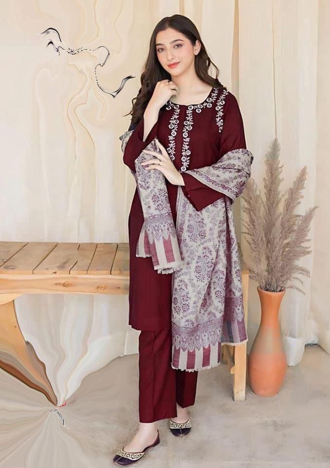 Aisling Dhanak Embroidered 3 Piece | AL107 | Trendy Outfits - Anu Jee.
