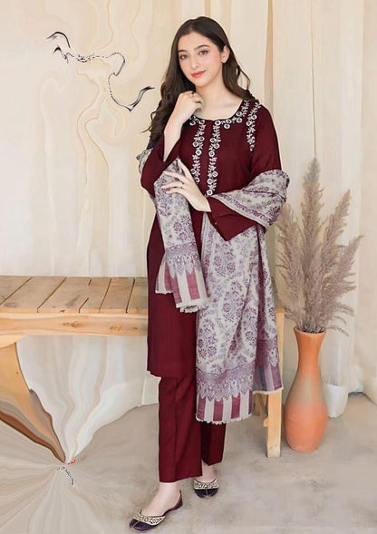 Aisling Dhanak Embroidered 3 Piece | AL107 | Trendy Outfits - Anu Jee.