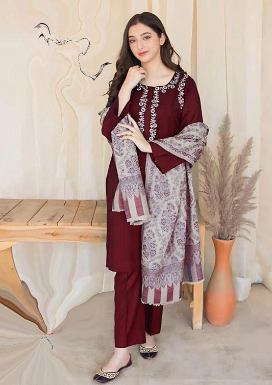 Aisling Dhanak Embroidered 3 Piece | AL107 | Trendy Outfits - Anu Jee.