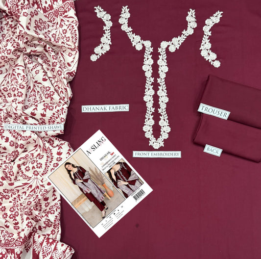 Aisling Dhanak Embroidered 3 Piece | AL107 | Trendy Outfits - Anu Jee.