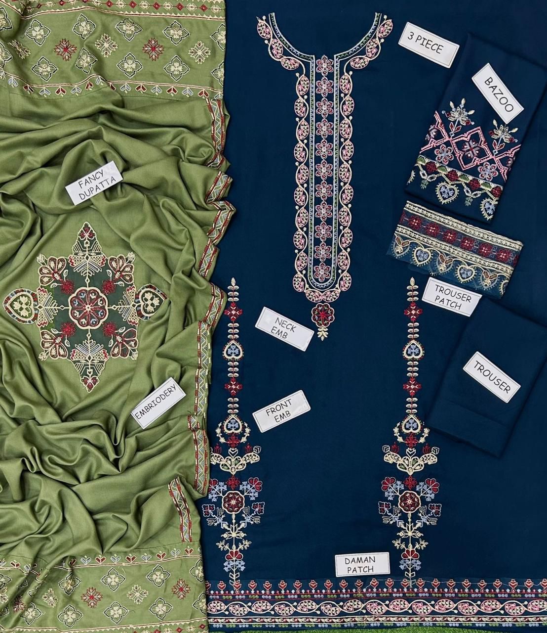 Zara Dhanak Embroidered 3 Piece | ZR103 | Trendy Outfits - Anu Jee.