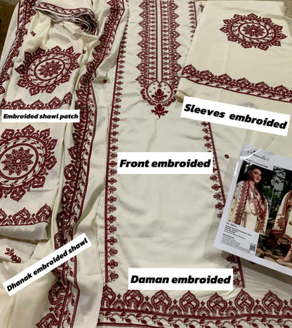 Aneela Dhanak Embroidered 3 Piece | AN108|- Trendy Outfits - Anu Jee.