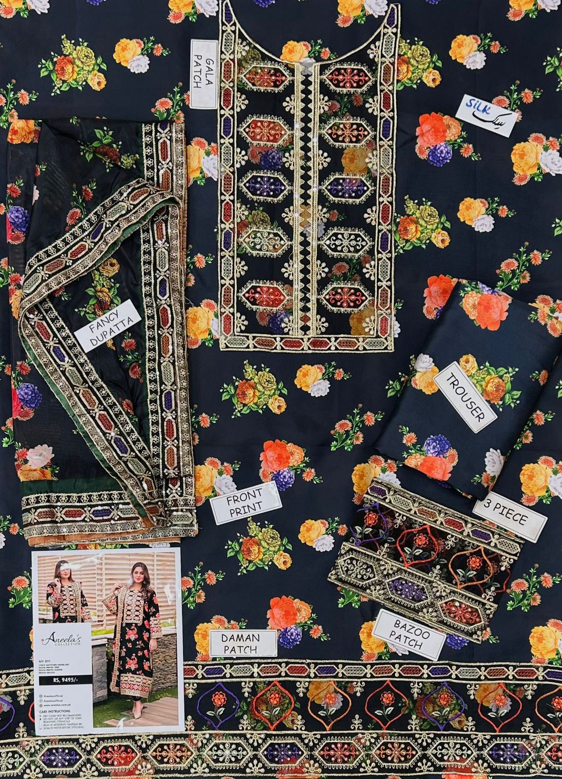 Aneela Shamoz Silk Embroidered 3 Piece | AN106 | Trendy Outfits - Anu Jee.