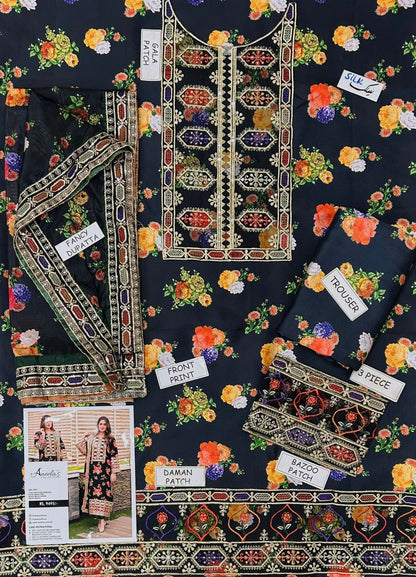 Aneela Shamoz Silk Embroidered 3 Piece | AN106 | Trendy Outfits - Anu Jee.