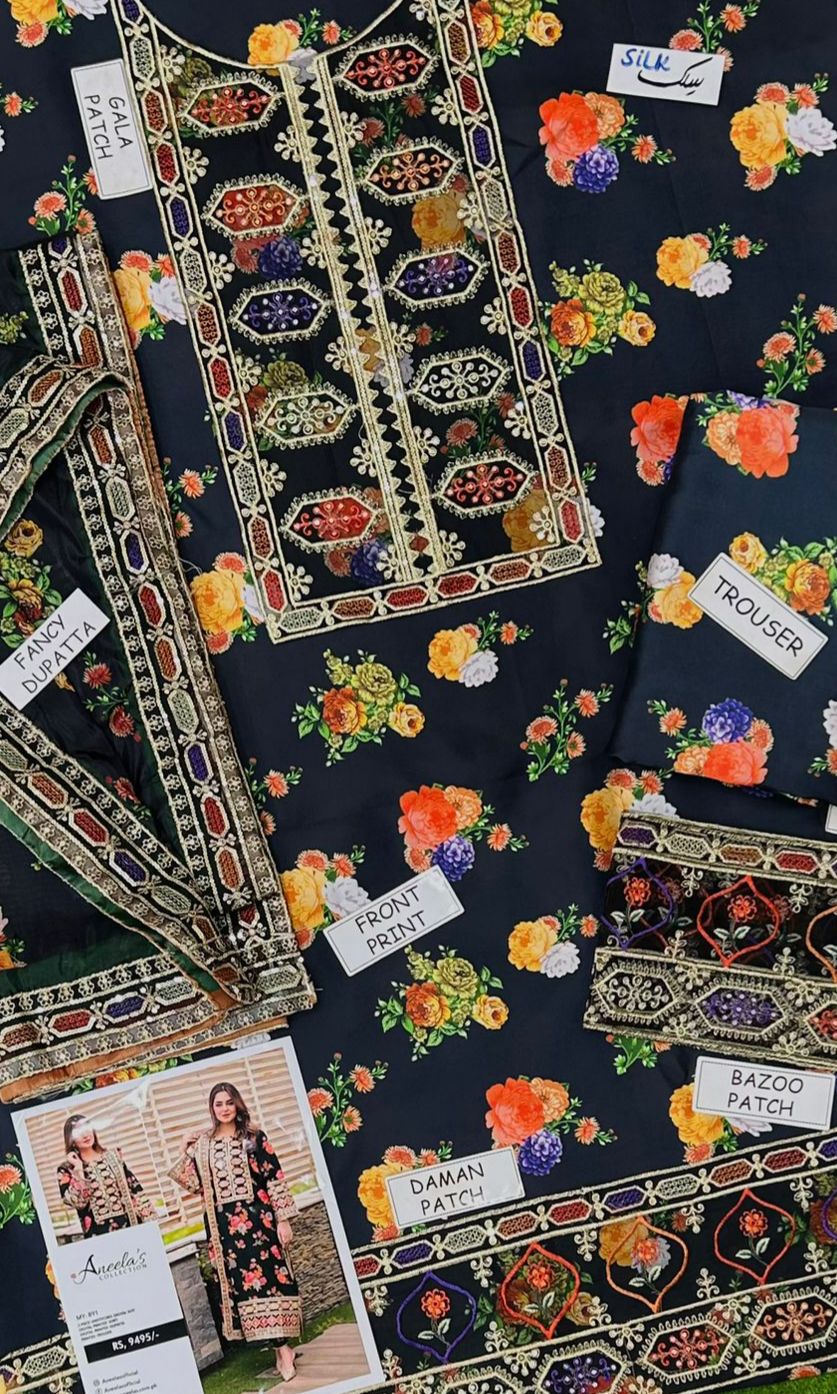 Aneela Shamoz Silk Embroidered 3 Piece | AN106 | Trendy Outfits - Anu Jee.