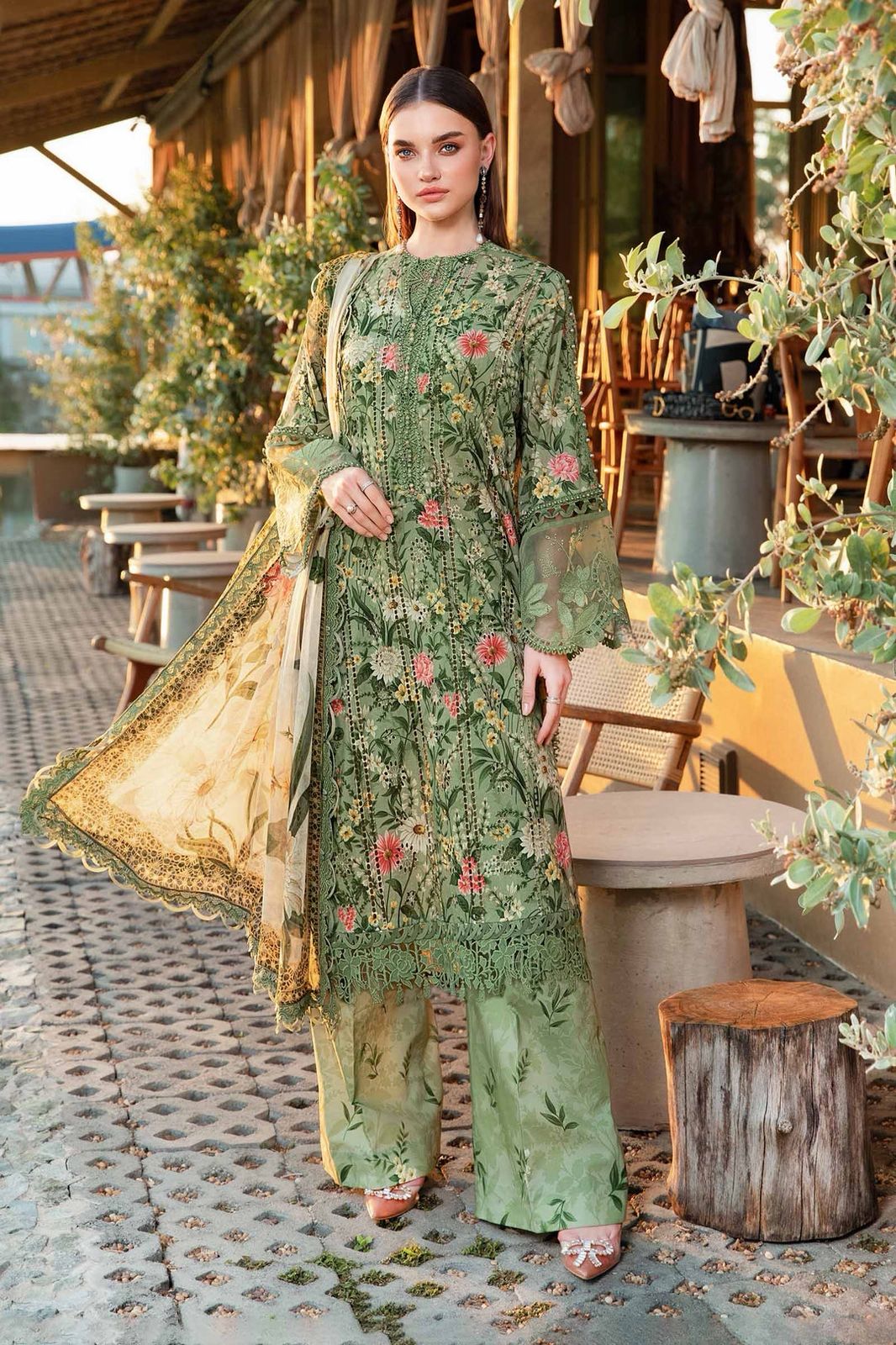 Maria.B. Dhanak Embroidered 3 Piece | MB108| - Trendy Outfits -Anu Jee