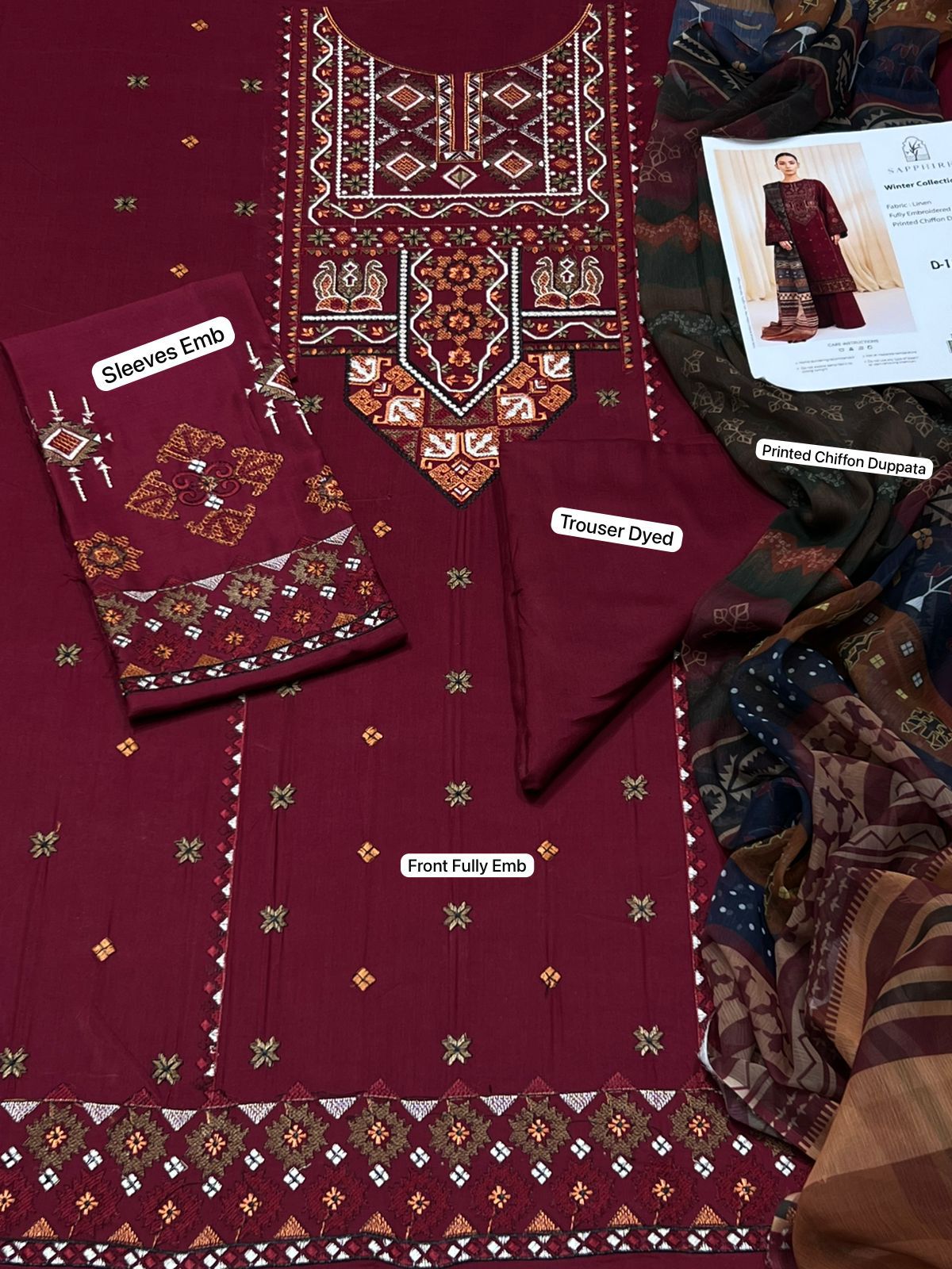 Sapphire Dhanak Embroidered 3 Piece | SP108| - Trendy Casual Outfits -Anu Jee