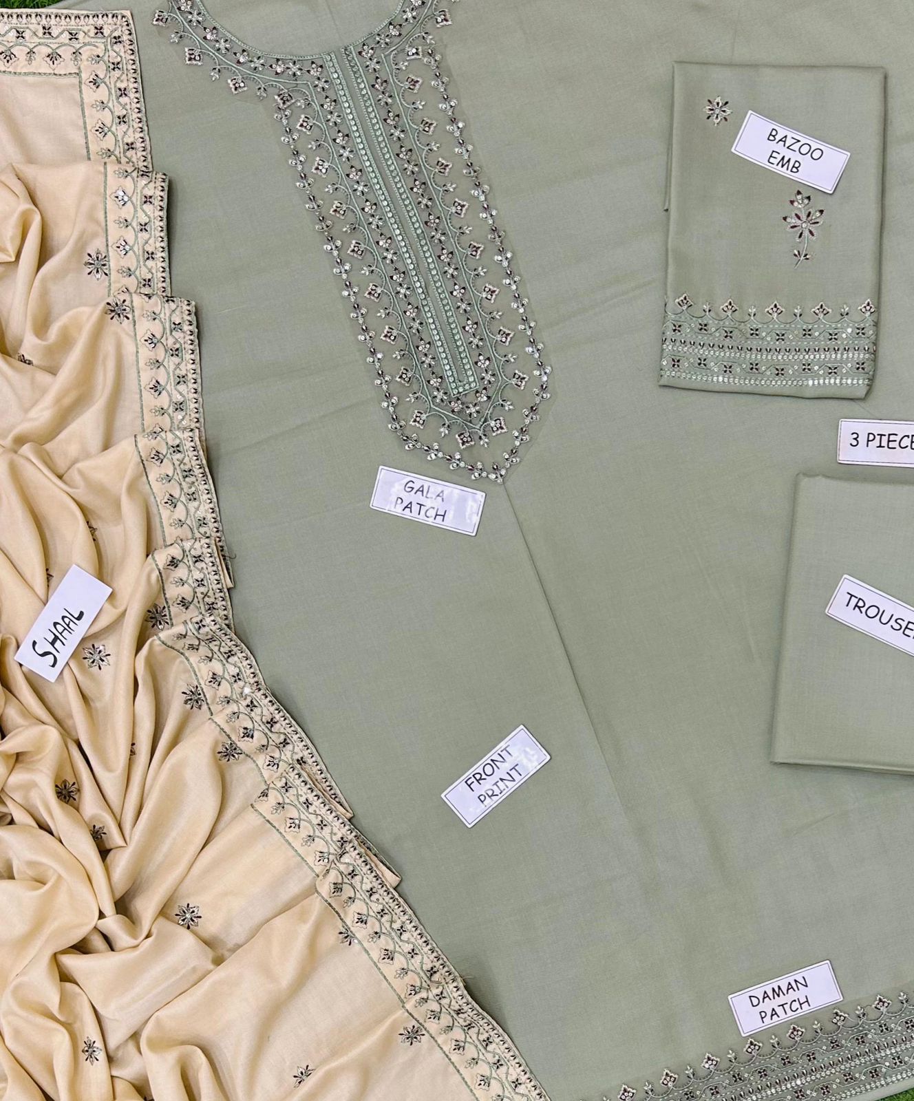 Batik Dhanak Embroidered 3 Piece | BK102 |- Trendy Outfits - Anu Jee.