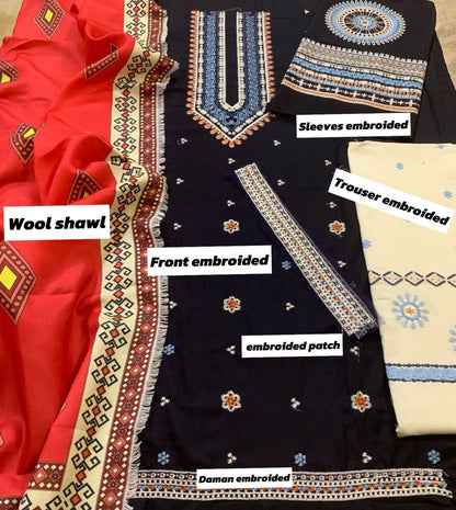 Jazmin Dhanak Embroidered 3 Piece | JZ103 | Trendy Casual Outfits - Anu Jee.