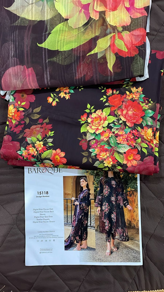 Baroque Viscose Digital Printed 3 Piece | BQ108 | Trendy Outfits - Anu Jee.