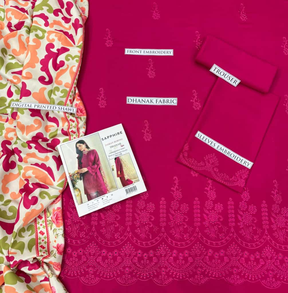 Sapphire Dhanak Embroidered 3 Piece | SP107|- Trendy Outfits -Anu Jee