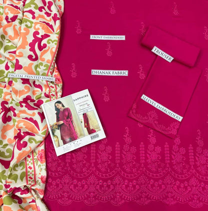 Sapphire Dhanak Embroidered 3 Piece | SP107|- Trendy Outfits -Anu Jee