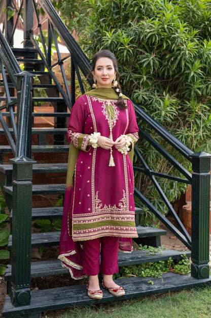 Omal Dhanak Embroidered 3 Piece | OL100|- Trendy Outfits -Anu Jee