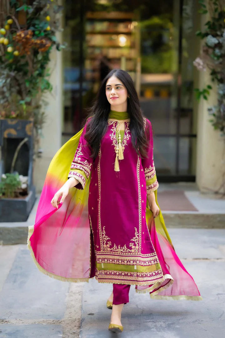 Omal Dhanak Embroidered 3 Piece | OL100|- Trendy Outfits -Anu Jee