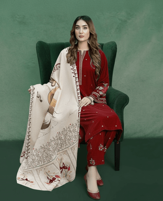 Aisling Dhanak Embroidered 3 Piece | AL100 | Trendy Outfits - Anu Jee.