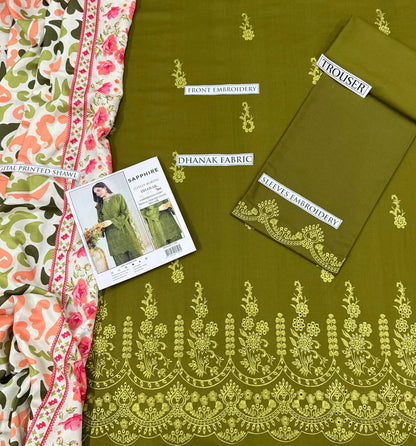 Sapphire Dhanak Embroidered 3 Piece | SP110| - Trendy Outfits -Anu Jee