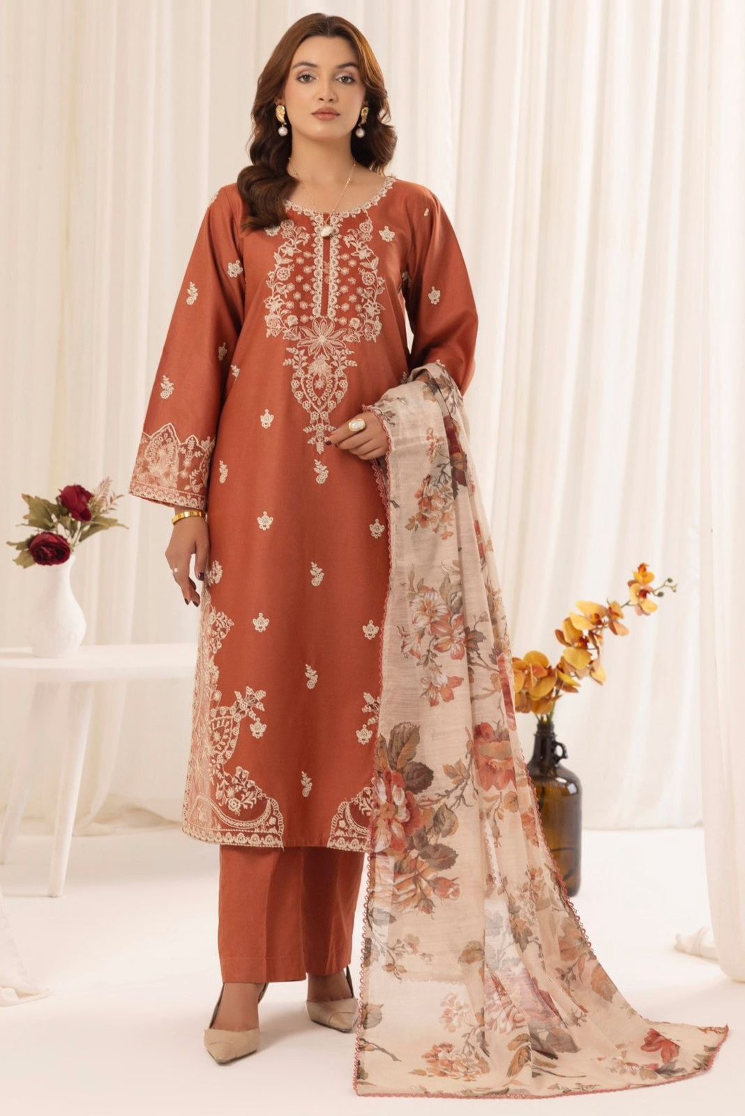 Mohagni Dhanak Embroidered 3 Piece | MG101  | Trendy Outfits - Anu Jee.